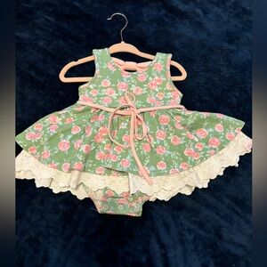 SweetHoney 12 month green floral skirted belle bubble